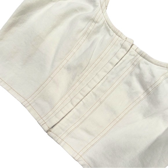 LONE STAR Bustier Corset Crop Top Stretchy Smocked Back Light Cream NWT Small - Picture 2 of 7
